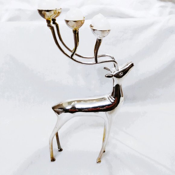 Bowring Silver Plated Reindeer Candle Holder & Candles-With Box - Picture 6 of 12